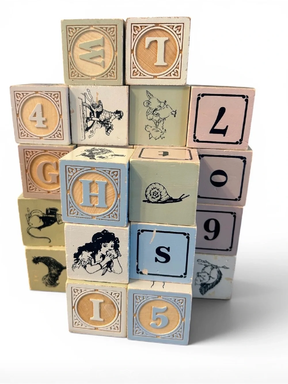 VTG Pastel Wooden Alphabet Blocks Set Nursery Decor